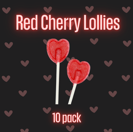 Red Cherry Heart Lollies - 10 pack