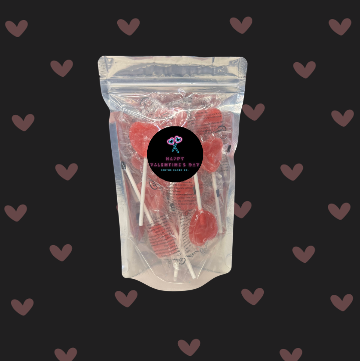 Red Cherry Heart Lollies - 10 pack