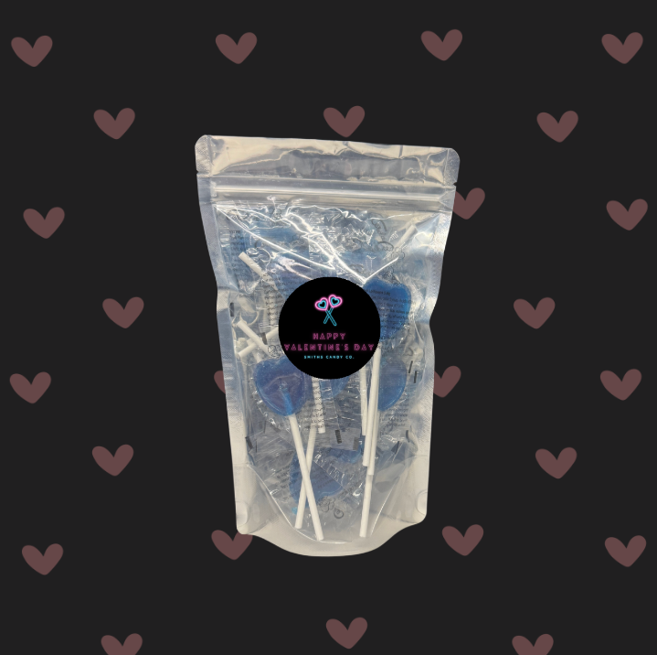Blue Raspberry Heart Lollies - 10 pack